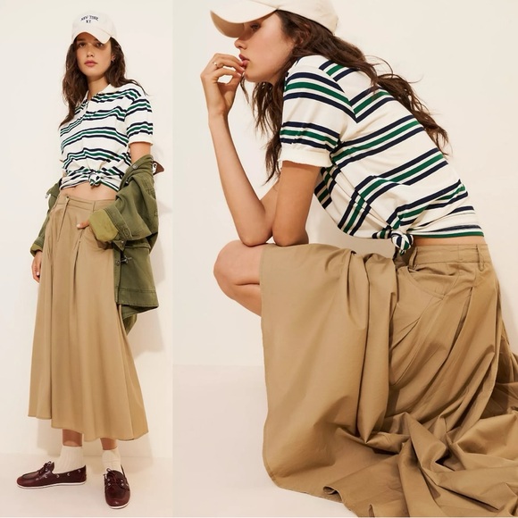 Free People All Around Midi Maxi Full Skirt Olive Tan Khaki Size Large Neutral - Picture 4 of 14